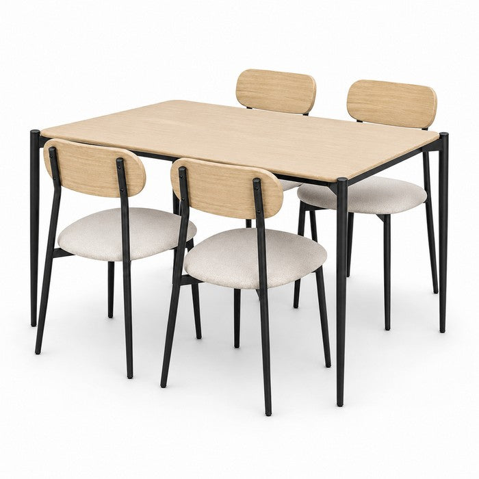 Set tavolo moderno con 4 sedie in metallo e MDF, sedute in tessuto - Emily