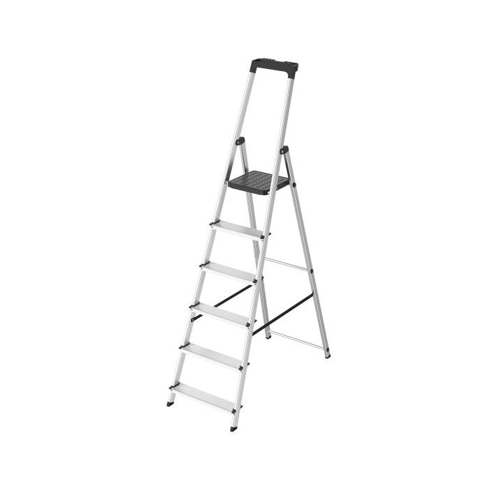Scala in alluminio autobloccante con porta-oggetti