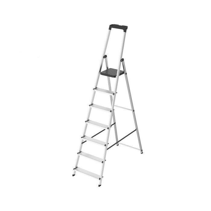 Scala in alluminio autobloccante con porta-oggetti
