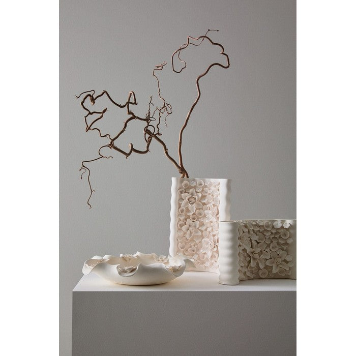 Ciotola decorativa in ceramica smaltata con fiori 32 cm - Minde