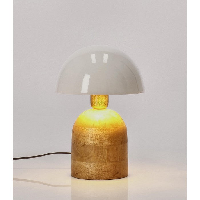 Lampada da tavolo con paralume in metallo e base in legno di mango - Donya