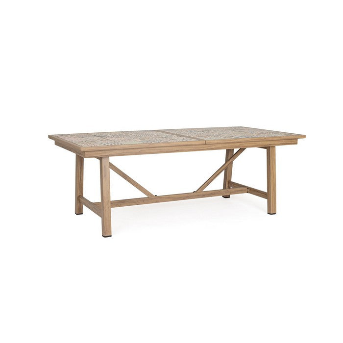 Tavolo rettangolare in alluminio allungabile, effetto legno con mattonelle 212-285x106 cm - Kalimera