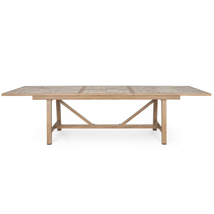 Tavolo rettangolare in alluminio allungabile, effetto legno con mattonelle 212-285x106 cm - Kalimera