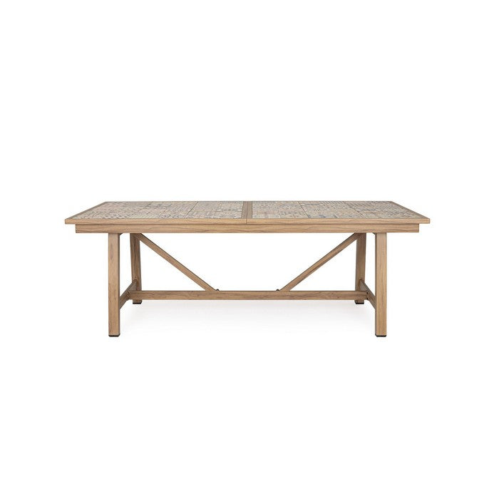 Tavolo rettangolare in alluminio allungabile, effetto legno con mattonelle 212-285x106 cm - Kalimera