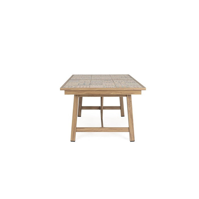 Tavolo rettangolare in alluminio allungabile, effetto legno con mattonelle 212-285x106 cm - Kalimera