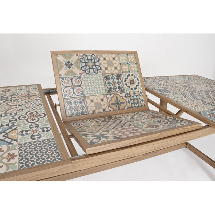 Tavolo rettangolare in alluminio allungabile, effetto legno con mattonelle 212-285x106 cm - Kalimera