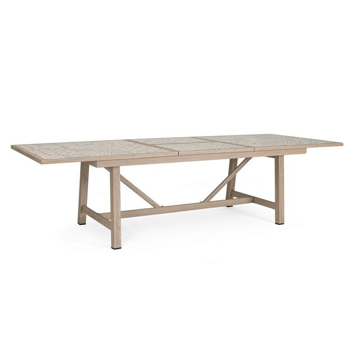 Tavolo rettangolare in alluminio allungabile, effetto legno con mattonelle 212-285x106 cm - Kalimera