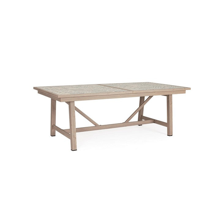 Tavolo rettangolare in alluminio allungabile, effetto legno con mattonelle 212-285x106 cm - Kalimera