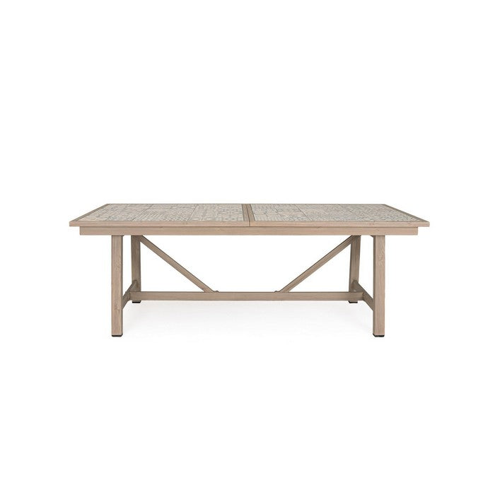 Tavolo rettangolare in alluminio allungabile, effetto legno con mattonelle 212-285x106 cm - Kalimera