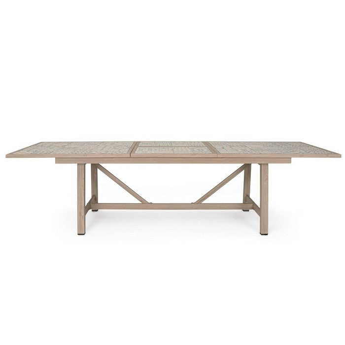 Tavolo rettangolare in alluminio allungabile, effetto legno con mattonelle 212-285x106 cm - Kalimera