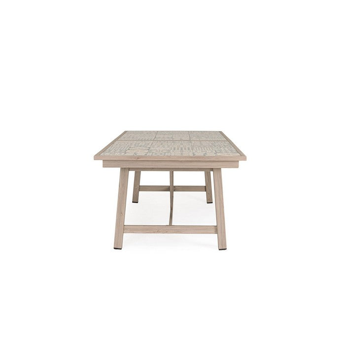 Tavolo rettangolare in alluminio allungabile, effetto legno con mattonelle 212-285x106 cm - Kalimera