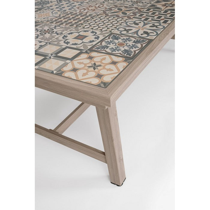 Tavolo rettangolare in alluminio allungabile, effetto legno con mattonelle 212-285x106 cm - Kalimera