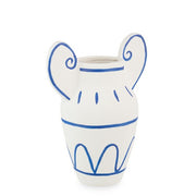 Vaso anfora in gres ceramico bianco con decorazioni blu 20 cm - Greek