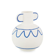 Vaso anfora in gres ceramico bianco con decorazioni blu 18 cm - Greek