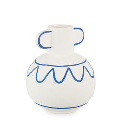 Vaso anfora in gres ceramico bianco con decorazioni blu 18 cm - Greek
