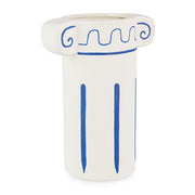 Vaso cilindrico in gres ceramico bianco con decorazioni blu 23 cm - Greek