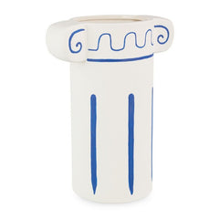 Vaso cilindrico in gres ceramico bianco con decorazioni blu 23 cm - Greek