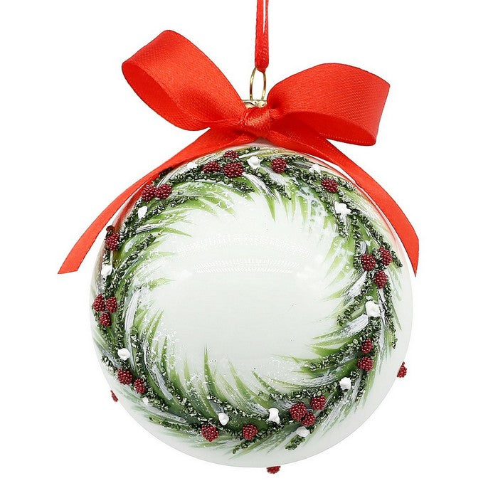 Palla di Natale bianca con ghirlanda e fiocco - Coronet