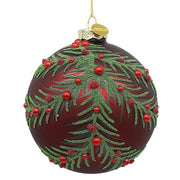 Palla di Natale in vetro con foglie e bacche - Twing