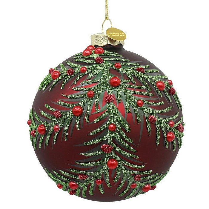 Palla di Natale in vetro con foglie e bacche - Twing