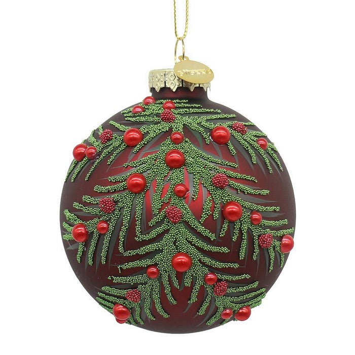 Palla di Natale in vetro con foglie e bacche - Twing