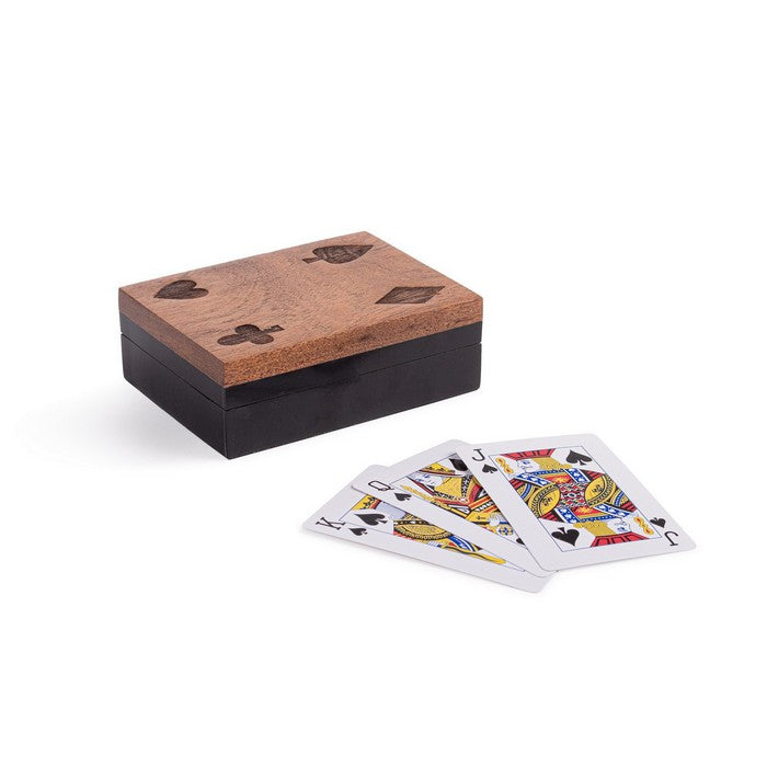 Decorazione porta carte da gioco in legno nero 12 cm - Fortune