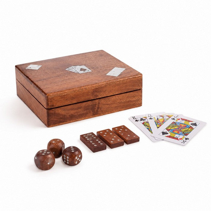 Decorazione porta carte da gioco in legno nero 16 cm con dadi - Fortune