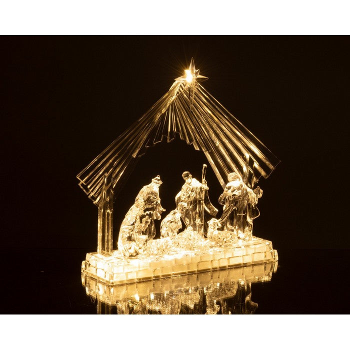 Decorazione natività in acrilico con capanna e LED 33 cm - Silky