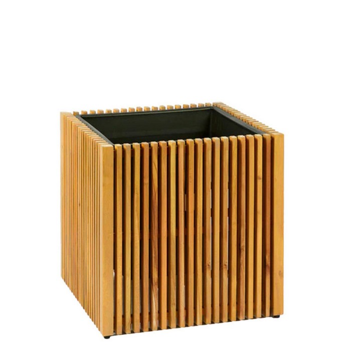 Fioriera quadrata bassa a listelli in legno - Lisa