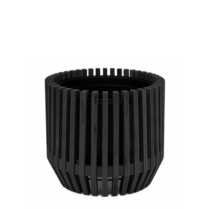 Fioriera tonda bassa a listelli in legno - Lisa