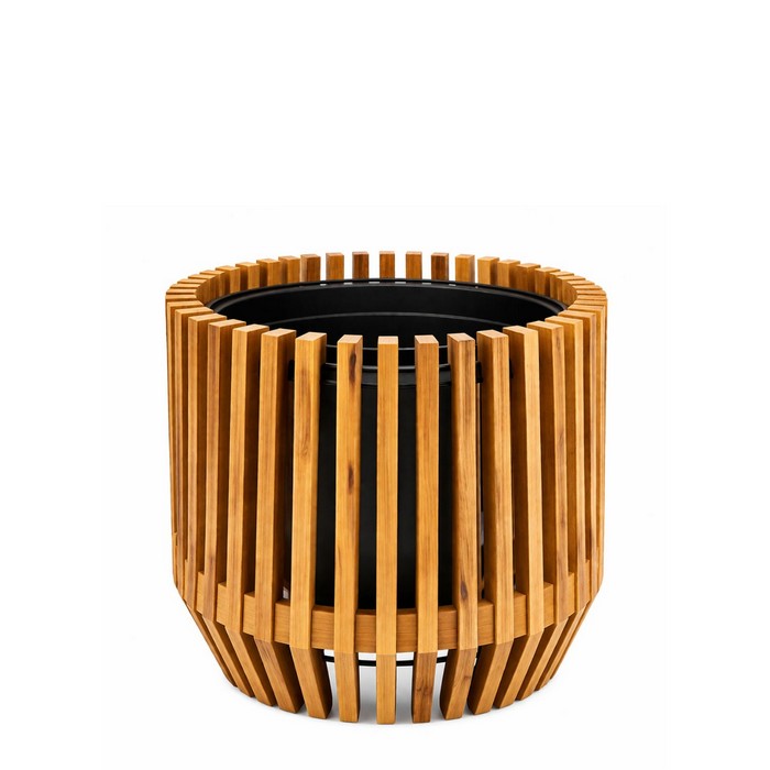 Fioriera tonda bassa a listelli in legno - Lisa