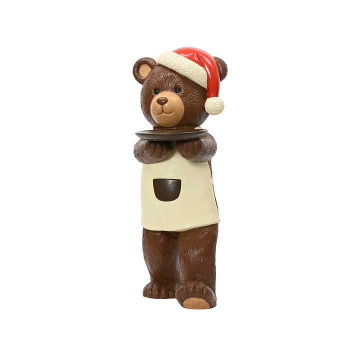 Orso per decorazione natalizia con cappello di natale e vassoio 78 cm