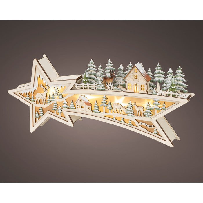 Scena natalizia in compensato con LED, stella cometa 43 cm