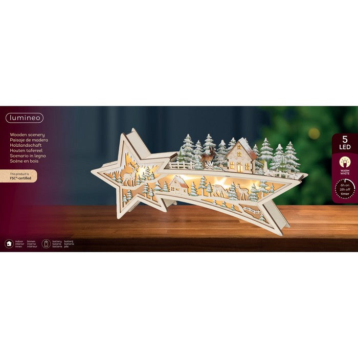 Scena natalizia in compensato con LED, stella cometa 43 cm
