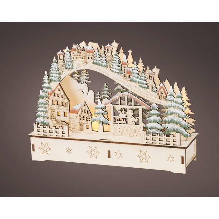 Scena natalizia in compensato con LED, villaggio natalizio 22 cm