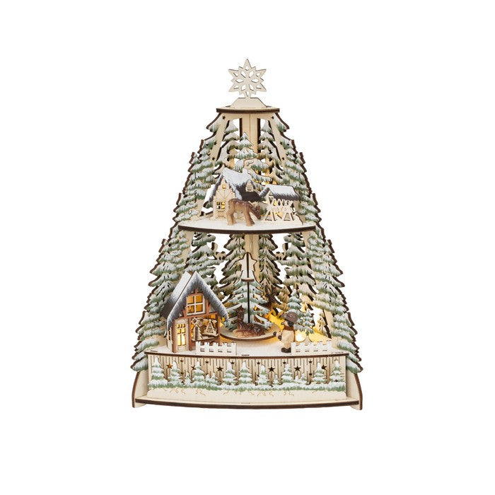 Scena natalizia in compensato con LED, albero di Natale 35 cm