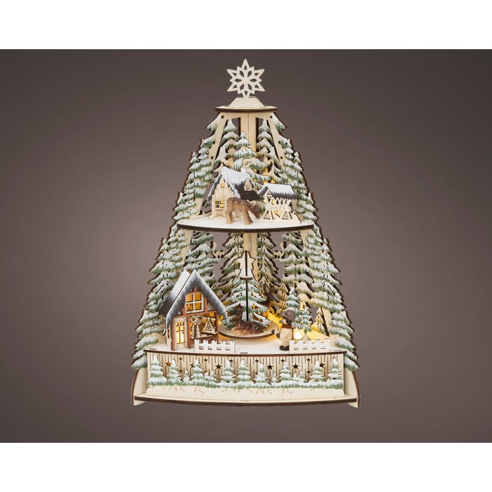 Scena natalizia in compensato con LED, albero di Natale 35 cm