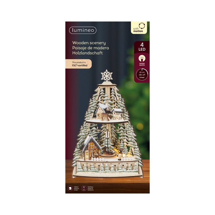 Scena natalizia in compensato con LED, albero di Natale 35 cm