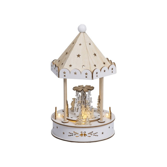 Scena natalizia in compensato con LED e musica, carosello 26 cm