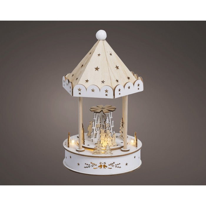 Scena natalizia in compensato con LED e musica, carosello 26 cm