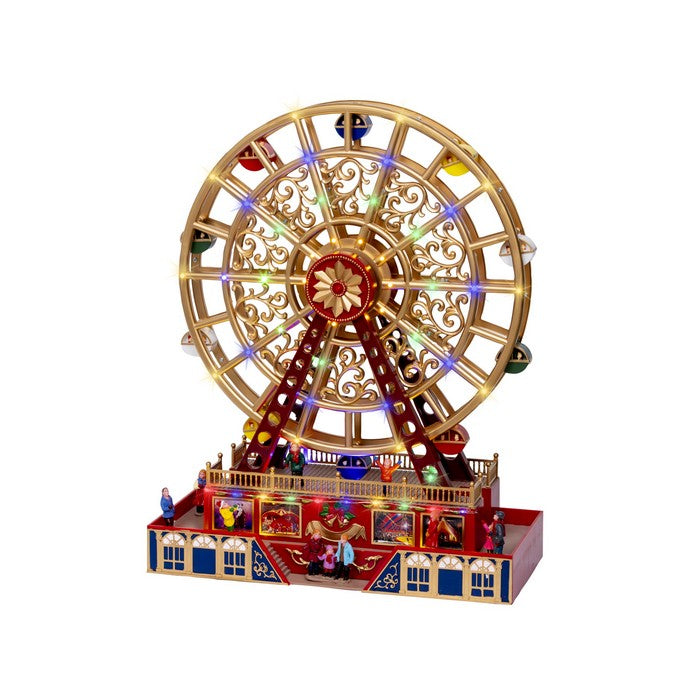 Ruota panoramica in plastica per villaggio natalizio con musica, movimento e LED 48 cm