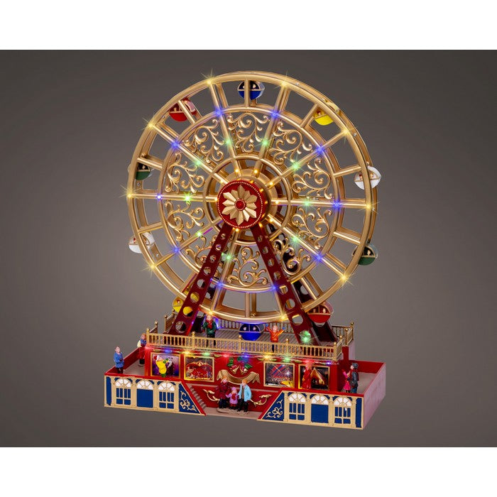 Ruota panoramica in plastica per villaggio natalizio con musica, movimento e LED 48 cm