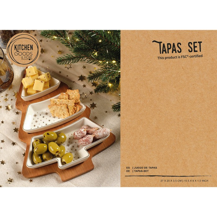 Set aperitivo natalizio a forma di Albero di Natale con 3 ciotole e vassoio 27 cm