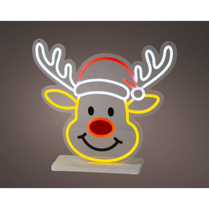 Insegna luminosa natalizia renna a neon LED 40 cm