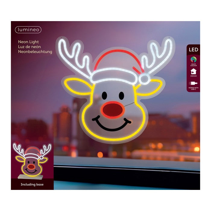 Insegna luminosa natalizia renna a neon LED 40 cm