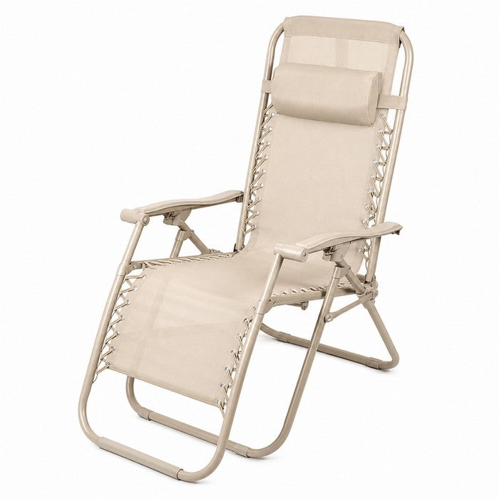 Poltrona reclinabile in metallo e textilene monocolore con cuscino - No Gravity