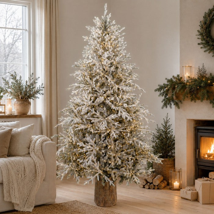 Albero di Natale innevato in PE/PVC effetto realistico con microLED, telecomando, timer - Prestige