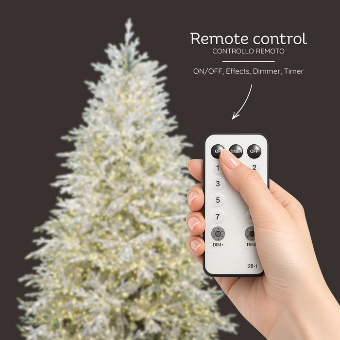 Albero di Natale innevato in PE/PVC effetto realistico con microLED, telecomando, timer - Prestige