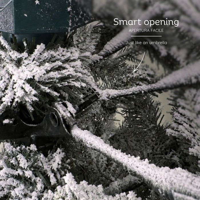 Albero di Natale innevato in PE/PVC effetto realistico con microLED, telecomando, timer - Prestige
