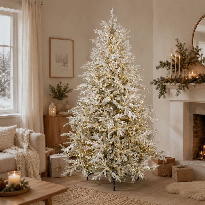 Albero di Natale innevato in PE/PVC effetto realistico con microLED, telecomando, timer - Prestige